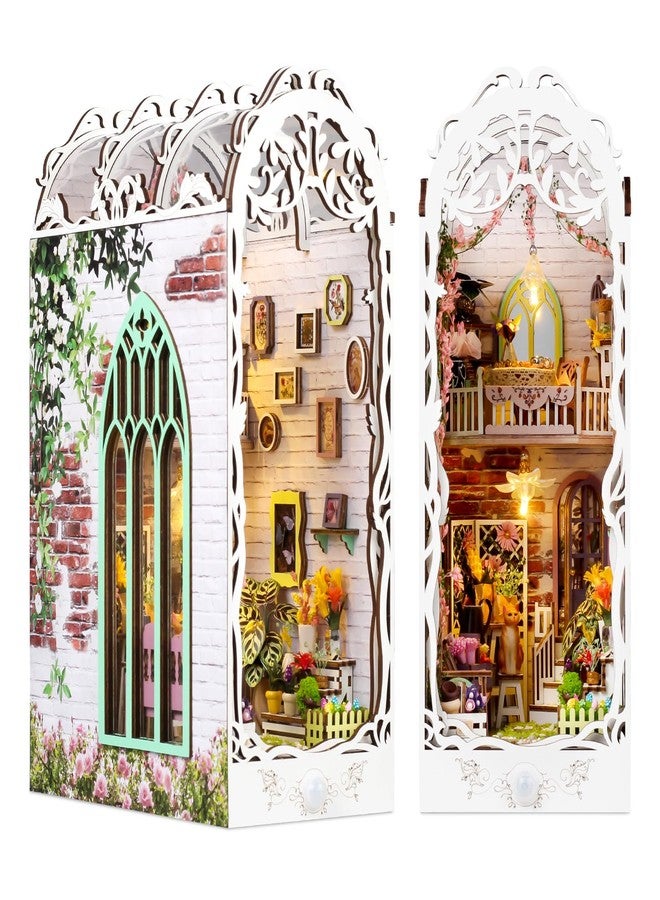 Foyucool Book Nook Kit - DIY Miniature Dollhouse Kits for Adults, Booknook Bookshelf Insert with LED Light, 3D Wooden Puzzle Bookend Insert, Hobbies Gifts for Family and Friends, Flower House - Image 1